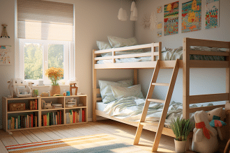 Lit superposé 3 places optimisant l'espace dans une chambre d'enfants