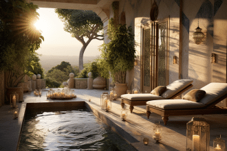 Hammam extérieur luxueux intégré dans un cadre naturel apaisant