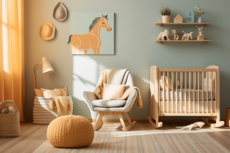 Chambre d'enfant décorée avec des couleurs douces et mobilier adapté