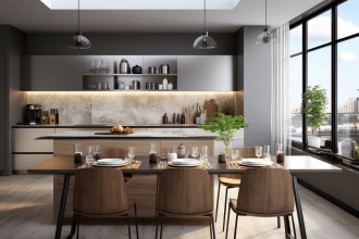 Maison en rénovation avec échafaudages et matériaux de construction visibles