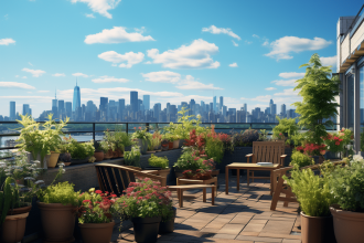 jardin suspendu avec plantes variées pour une rénovation écologique