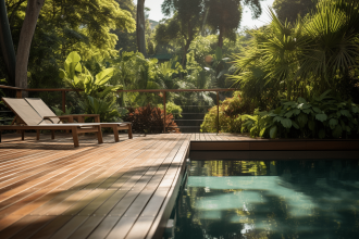 bassin ovale pour piscine à domicile avec aménagement extérieur
