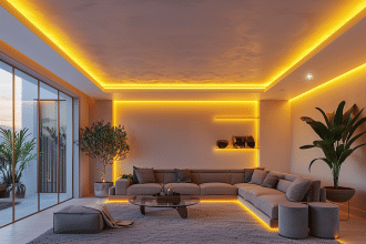 faux plafond LED moderne illuminant un intérieur élégant et contemporain