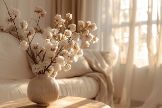 Fleur de coton blanche apportant douceur et élégance à la décoration intérieure