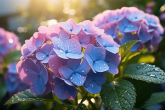 Hortensia en manque de fleurs dans un jardin verdoyant