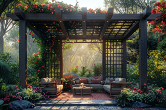 Pergola en aluminium 4x3 dans un jardin moderne et élégant