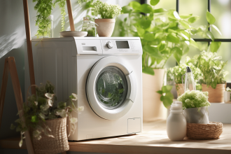 Lave-linge reconditionné dans une buanderie moderne et écologique