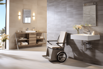 Fauteuil de douche pour personnes à mobilité réduite dans une salle de bain