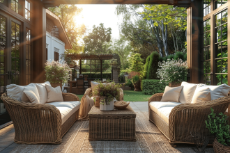 Bâche sur mesure protégeant une terrasse des intempéries