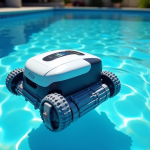 Aspirateur piscine robot moderne en action dans une piscine bleue brillante