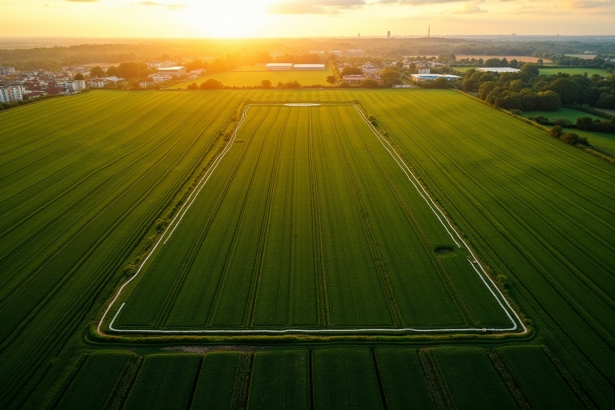 Champ de 1 hectare vu du dessus au coucher du soleil