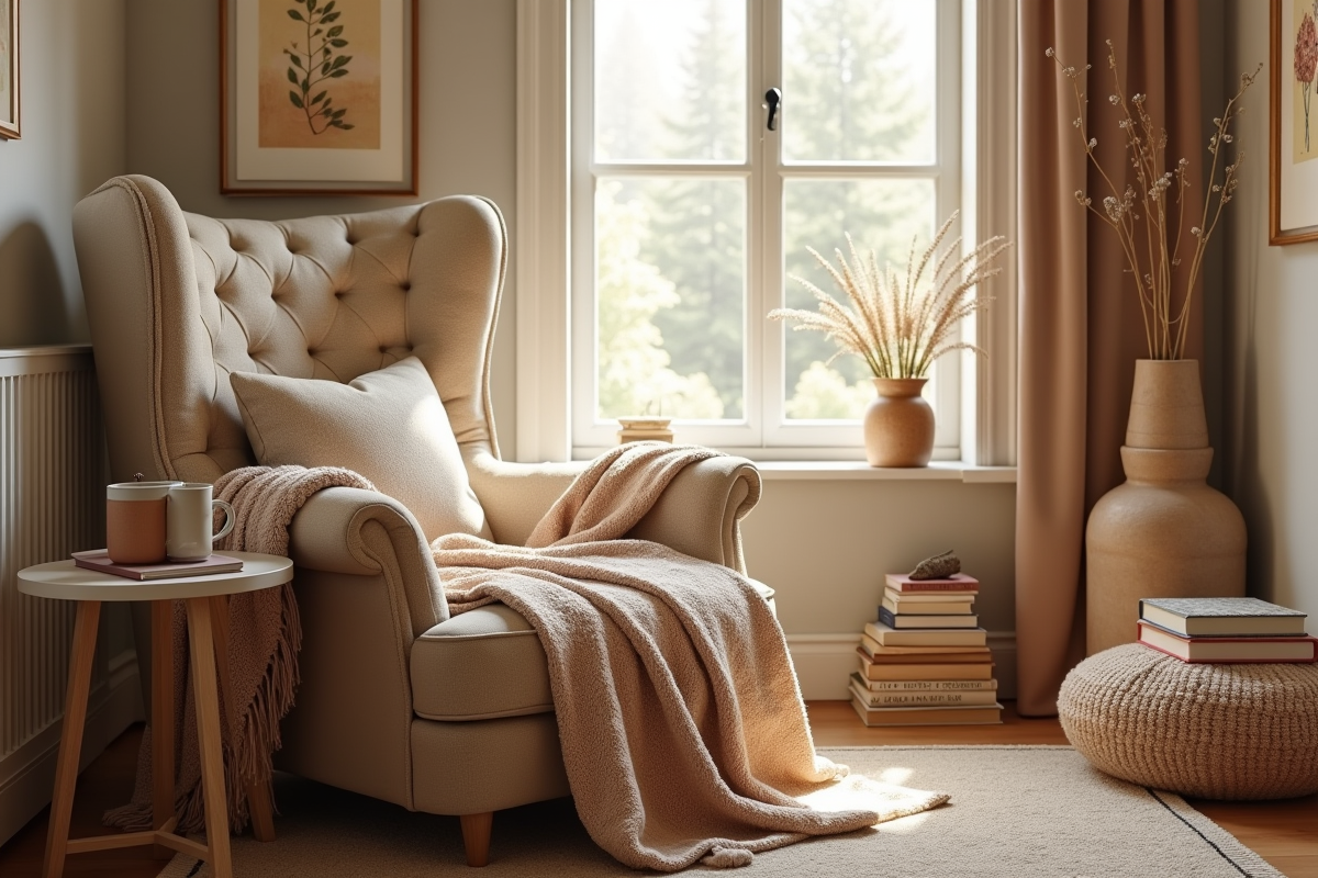 Coin lecture avec fauteuil et livres près d
