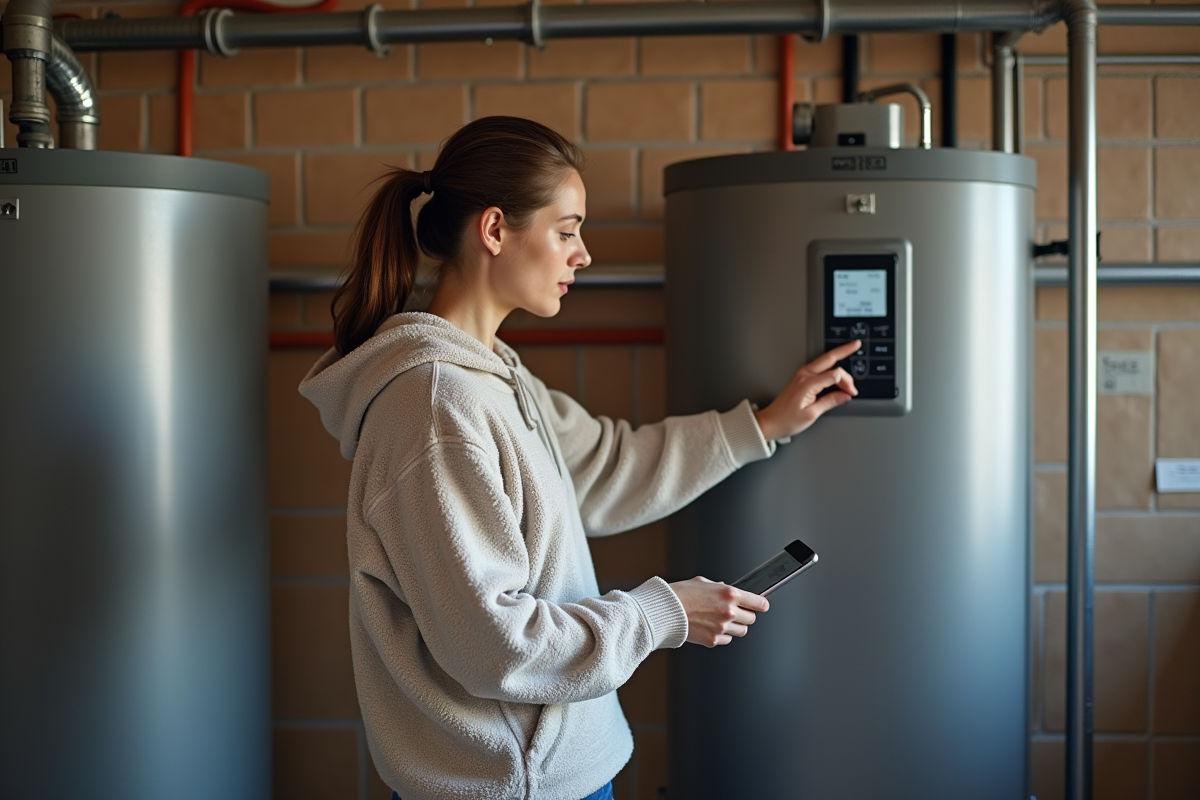 Jeune femme vérifiant un panneau solaire intérieur