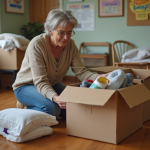 Femme d'âge moyen triant des objets usagés dans un centre communautaire