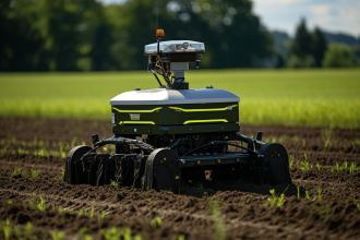 Niveleuse laser en action sur un terrain agricole bien nivelé