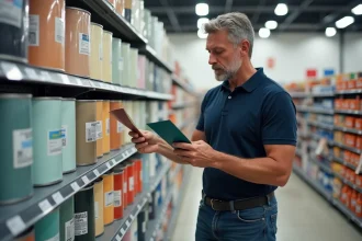Homme comparant des échantillons de peinture en magasin