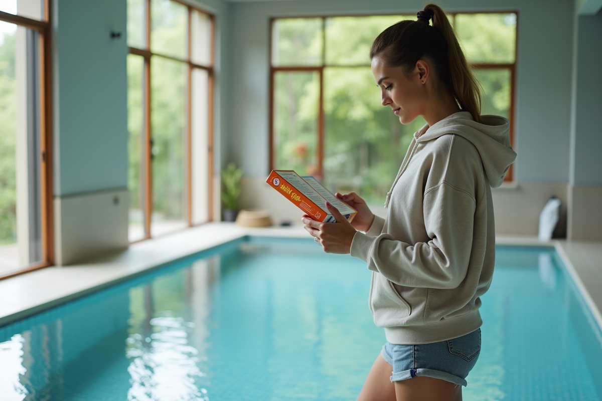 Femme lisant une boîte de bicarbonate près d