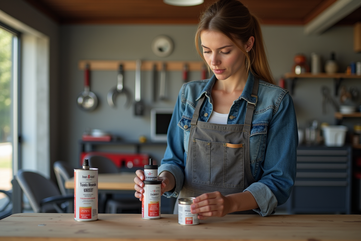 Femme vérifiant des pots de graisse dans un garage moderne