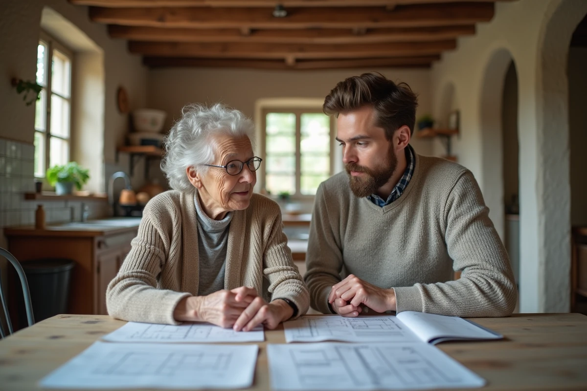 Femme âgée et professionnelle discutant plans de rénovation dans cuisine