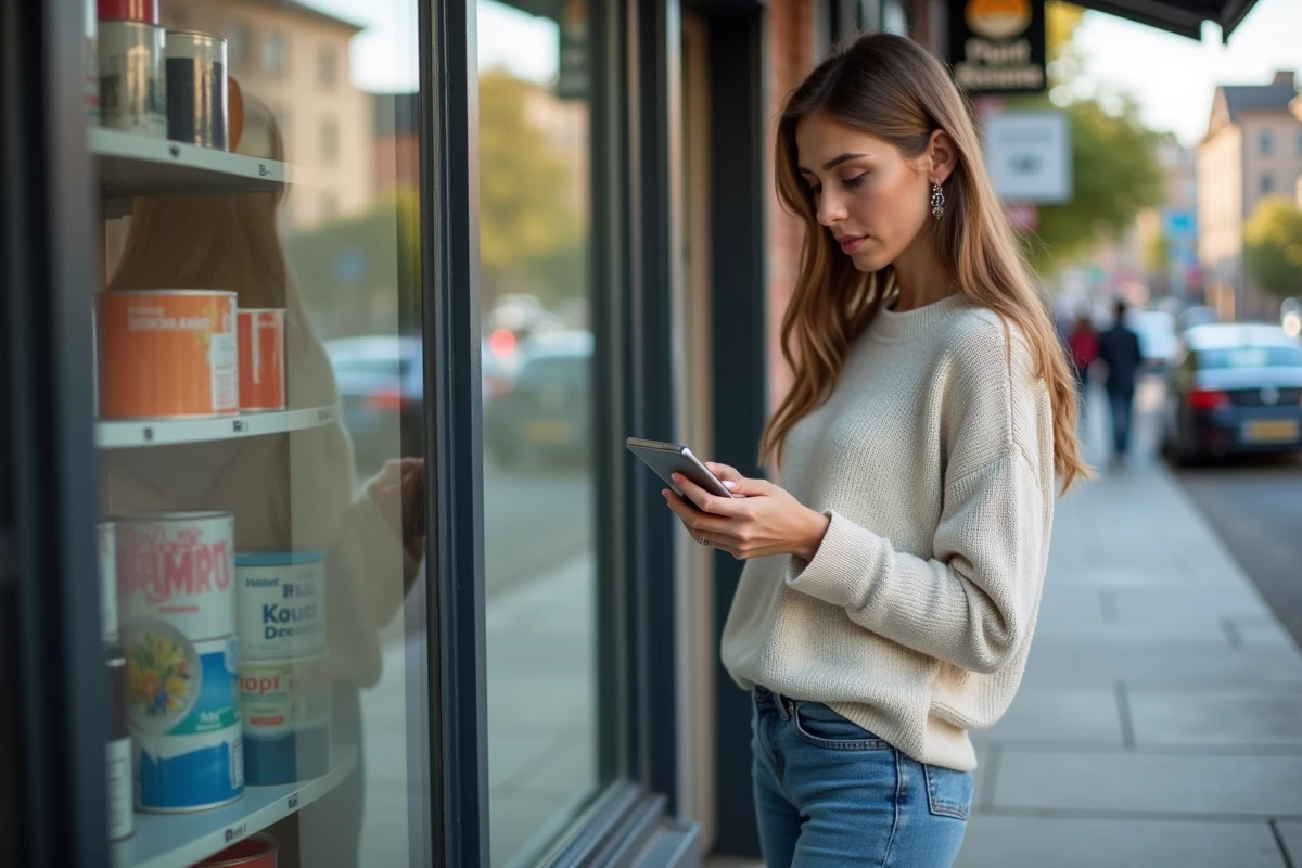Jeune femme regardant la vitrine d