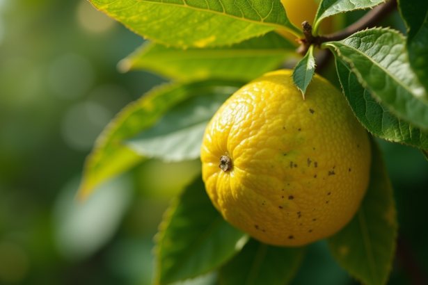 Zoom sur feuilles de citronnier jaunies et tachées