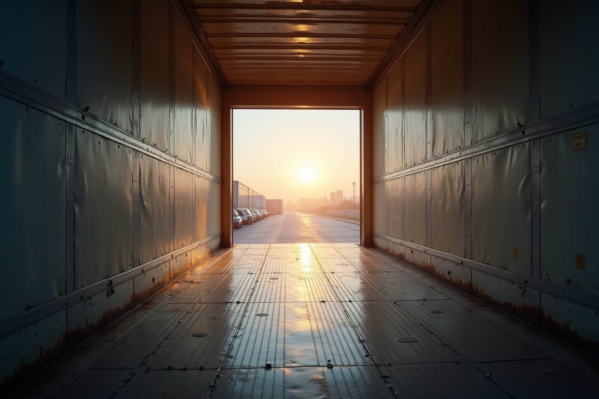 Intérieur du camion de déménagement avec lumière du matin