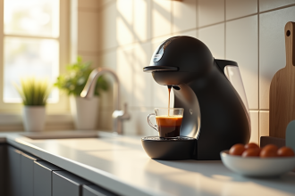 Machine Senseo moderne sur un plan de travail lumineux