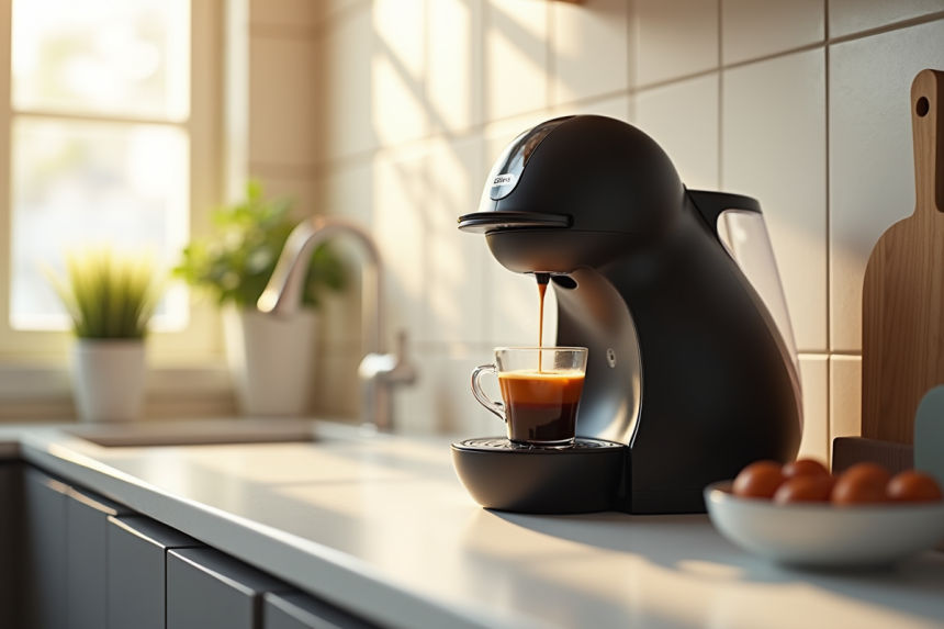 Machine Senseo moderne sur un plan de travail lumineux