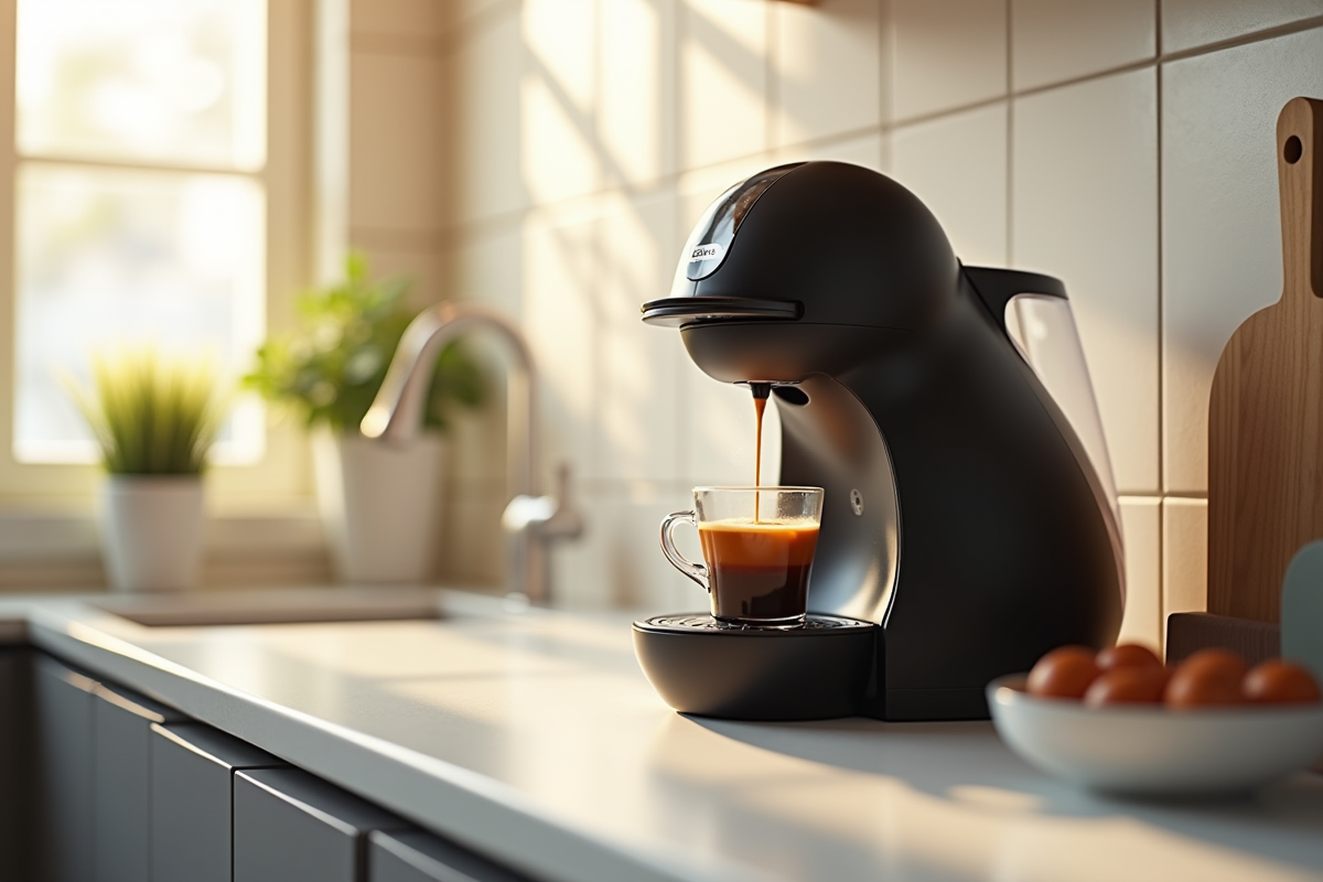 Machine Senseo moderne sur un plan de travail lumineux