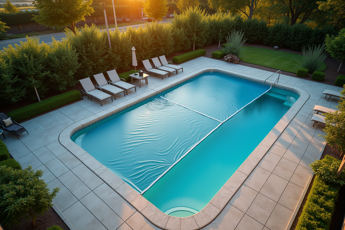 Piscine sécurisée avec couverture de sécurité en extérieur