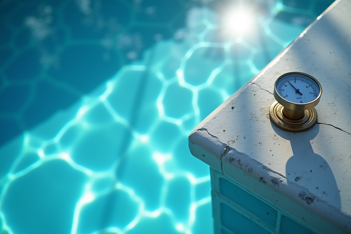 Prise de vue d un skimmer de piscine avec niveau d eau bas