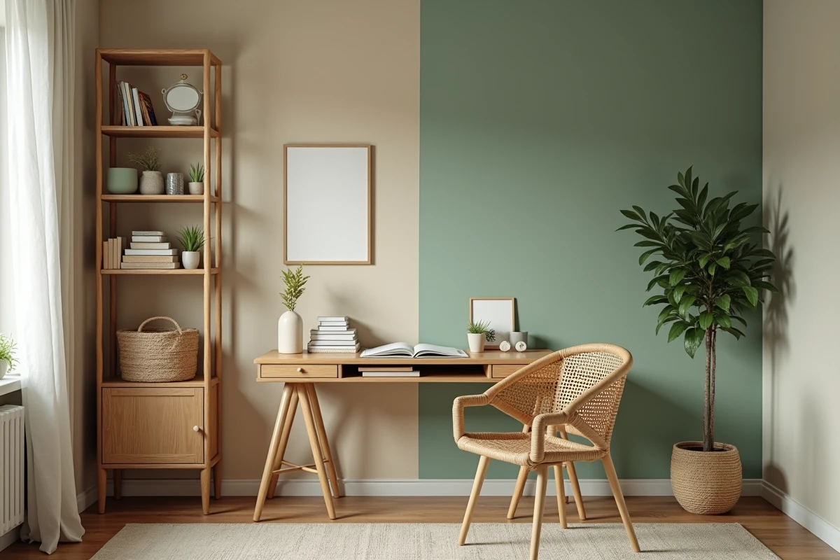 Coin bureau transformé par un conseil décoratrice intérieur montrant le contraste avant-après sans rénovation complète