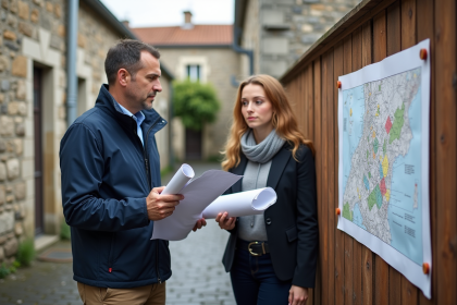Homme et femme architecte discutant devant une maquette urbaine